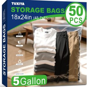 TUXIYA 50PACK 5 Gallon Large Zipper Bags for Storage 18" x 24" Storage Bags